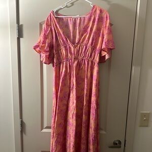 Impressions Boutique Pink and Orange Floral Maxi Dress